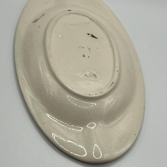 Rare Moorcroft cream with pink hibiscus oval ashtray. Signed. Made in England - Picture 5 of 8